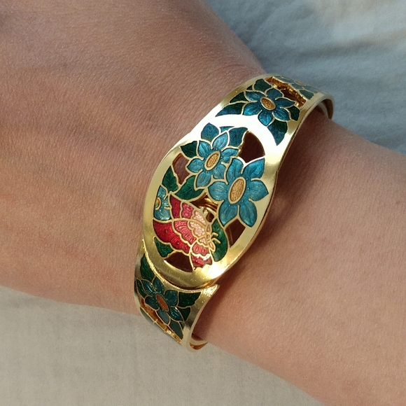Jewelry Vintage Cloisonne Gold Tone Cuff Bracelet Poshmark